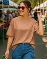 Shop Women's Camel Brown Oversized T-shirt-Front