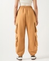 Shop Women's Camel Brown Super Loose Fit Brushed Cargo Joggers-Full