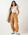 Shop Women's Camel Brown Super Loose Fit Brushed Cargo Joggers