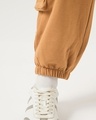 Shop Women's Camel Brown Super Loose Fit Brushed Cargo Joggers