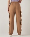 Shop Women's Camel Brown Super Loose Fit Cargo Joggers-Full