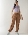 Shop Women's Camel Brown Super Loose Fit Cargo Joggers