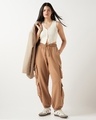 Shop Women's Camel Brown Super Loose Fit Cargo Joggers