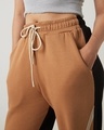 Shop Women's Camel Brown & Black Color Block Wide Leg Track Pants