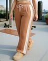 Shop Women's Camel Brown Wide Leg Plus Size Track Pants-Front