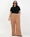 Shop Women's Camel Brown Wide Leg Plus Size Track Pants-Full