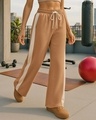 Shop Women's Camel Brown Wide Leg Track Pants-Front