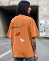 Shop Women's Caramel Orange Pankh Graphic Printed Oversized T-shirt-Front