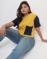 Shop Women's Ceylon Yellow Color Block Relaxed Fit  Plus Size T-shirt-Front