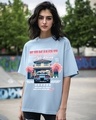 Shop Women's Chambray Blue Sakura Racing Graphic Printed Oversized T-shirt-Front