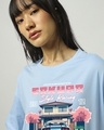Shop Women's Chambray Blue Sakura Racing Graphic Printed Oversized T-shirt