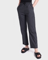 Shop Women's Charcoal Cotton Straight Trousers-Front