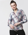 Shop Women's Blue Checks Overlap Shirt-Front