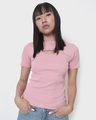 Shop Women's Cheeky Pink Keyhole Ribbed Slim Fit Short Top-Front