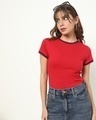 Shop Women's Chili Pepper Varsity Half Sleeve Round Neck T-shirt-Front
