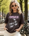 Shop Women's Chocolate Brown Disco Bomb Graphic Printed Oversized T-shirt-Front