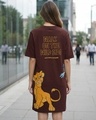 Shop Women's Chocolate Brown Simba Graphic Printed Oversized T-Shirt Dress-Front