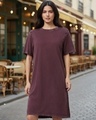 Shop Women's Chocolate Brown Acid Wash T-Shirt Dress-Front