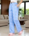 Shop Women's Clear Sky Blue Garfield All Over Printed Wide Leg Pyjamas-Front