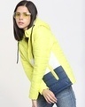 Shop Women's Yellow & White Color Block Relaxed Fit Puffer Jacket-Front
