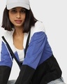 Shop Women's White & Blue Color Block Windcheater Jacket-Front