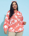 Shop Women's Coral Pink Embroidered Relaxed Fit Plus Size Shirt-Front