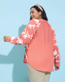 Shop Women's Coral Pink Embroidered Relaxed Fit Plus Size Shirt-Full