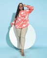 Shop Women's Coral Pink Embroidered Relaxed Fit Plus Size Shirt