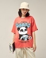 Shop Women's Coral Pink Snacking Graphic Printed Oversized T-shirt-Front