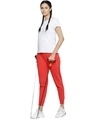 Shop Women's Coral Red Live The Moment Typography Slim Fit Joggers-Full