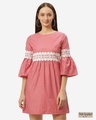 Shop Women's Coral Red & White Striped Empire Dress-Front