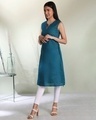 Shop Women's Cotton Swiss Dot Dobby Sleeveless  Kurta with Belt Tie Up-Design