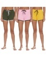 Shop Pack of 3 Women's Multicolor Cotton Yoga Shorts-Front