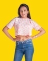 Shop Women's Beige & Pink Tie & Dye Loose Comfort Fit Crop T-shirt-Front
