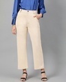 Shop Women's Creamy Beige Straight Fit Trousers-Front