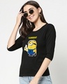 Shop Women's Current Mood Minion 3/4 Sleeve Graphic Printed Slim Fit T-shirt-Front