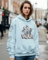 Shop Women's Cyan The Cat Rules Graphic Printed Oversized Hoodies-Front