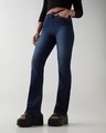 Shop Women's Dark Blue Washed Bootcut Jeans-Front