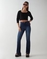 Shop Women's Dark Blue Washed Bootcut Jeans-Full