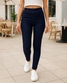 Shop Women's Dark Blue Denim Jeggings-Front
