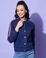 Shop Women's Dark Blue Denim Jacket-Front