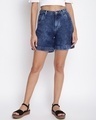 Shop Women's Dark Blue Washed Denim Shorts-Front