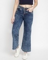 Shop Women's Dark Blue Washed Flared Jeans-Front