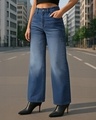 Shop Women's Dark Blue Washed Wide Leg Carpenter Jeans-Front