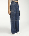 Shop Women's Dark Blue Wide Leg Cargo Jeans-Design