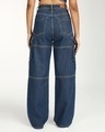 Shop Women's Dark Blue Wide Leg Cargo Jeans-Full
