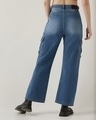 Shop Women's Dark Blue Washed Wide Leg Cargo Jeans-Design