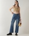 Shop Women's Dark Blue Washed Wide Leg Cargo Jeans-Full