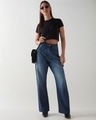 Shop Women's Dark Blue Washed Wide Leg Carpenter Jeans-Full