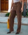 Shop Women's Brown Straight Fit Acid Wash Cargo Jeans-Front